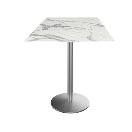 Holland Bar Stool Co 36 Tall OD214 St Steel Table Base w22 Dia foot, 32x32 Square White Marble Top, IndoorOutdoor OD214-2236SSODS32SQWM